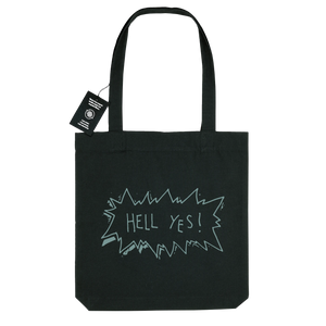 Hell Yes (green) Recycled Organic Black Tote Bag