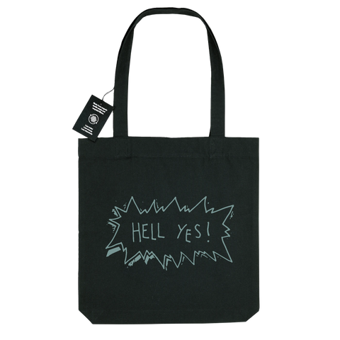 Hell Yes (green) Recycled Organic Black Tote Bag