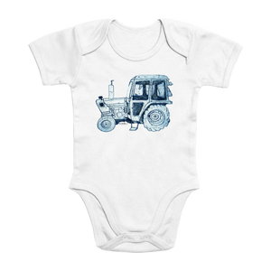 Blue Tractor Organic Baby Bodystocking (white)