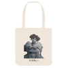 Cotton canvas totebag with oil painting illustration of a woman with a whip sitting on a chair by Ida Marie