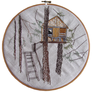 Treehouse Embroidery with frame by Ida Marie