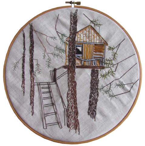 Treehouse Embroidery with frame by Ida Marie