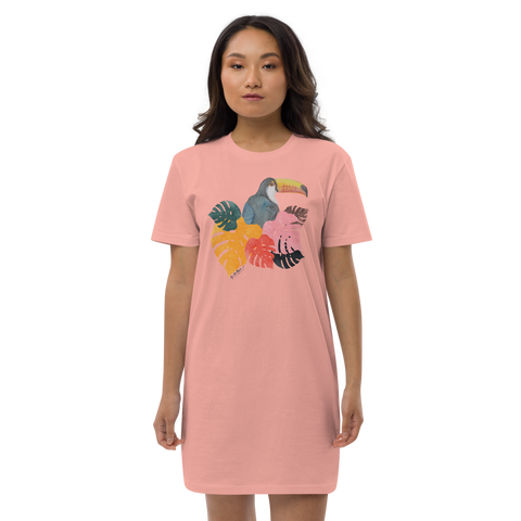 Toucan and Leaves Organic Cotton T-Shirt Dress